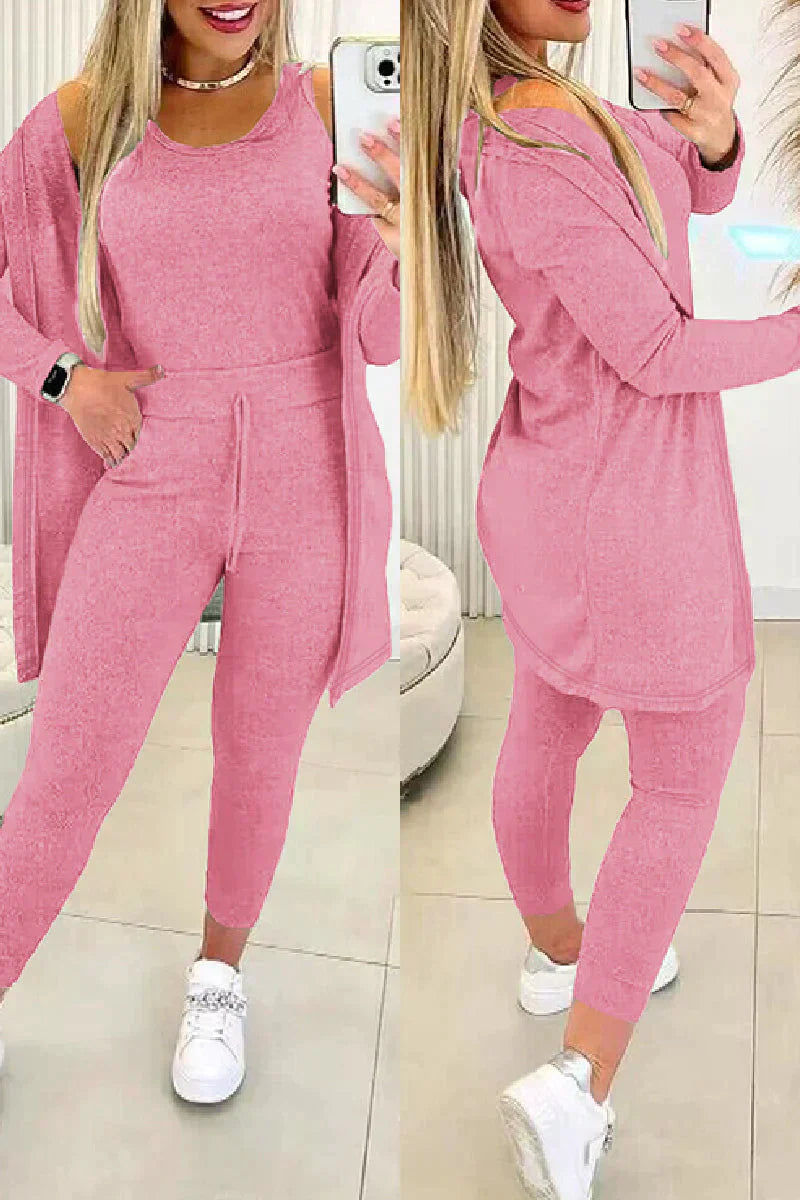 Lux Knit Three Piece Cardigan Tank Leggings Set Women Signature Collection