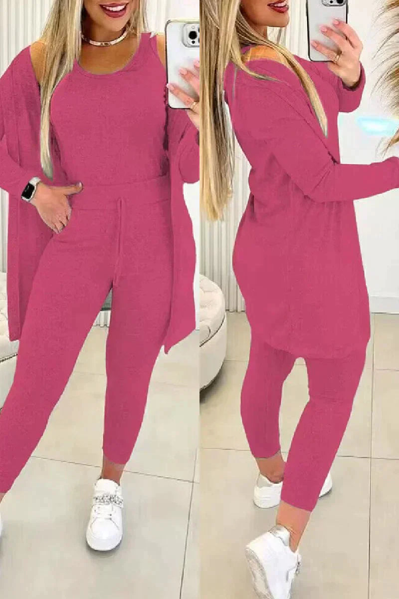 Lux Knit Three Piece Cardigan Tank Leggings Set Women Signature Collection