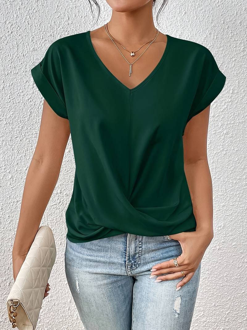 Lux Linen V Neck Top Women Short Sleeve Exclusive Summer Edition Lightweight