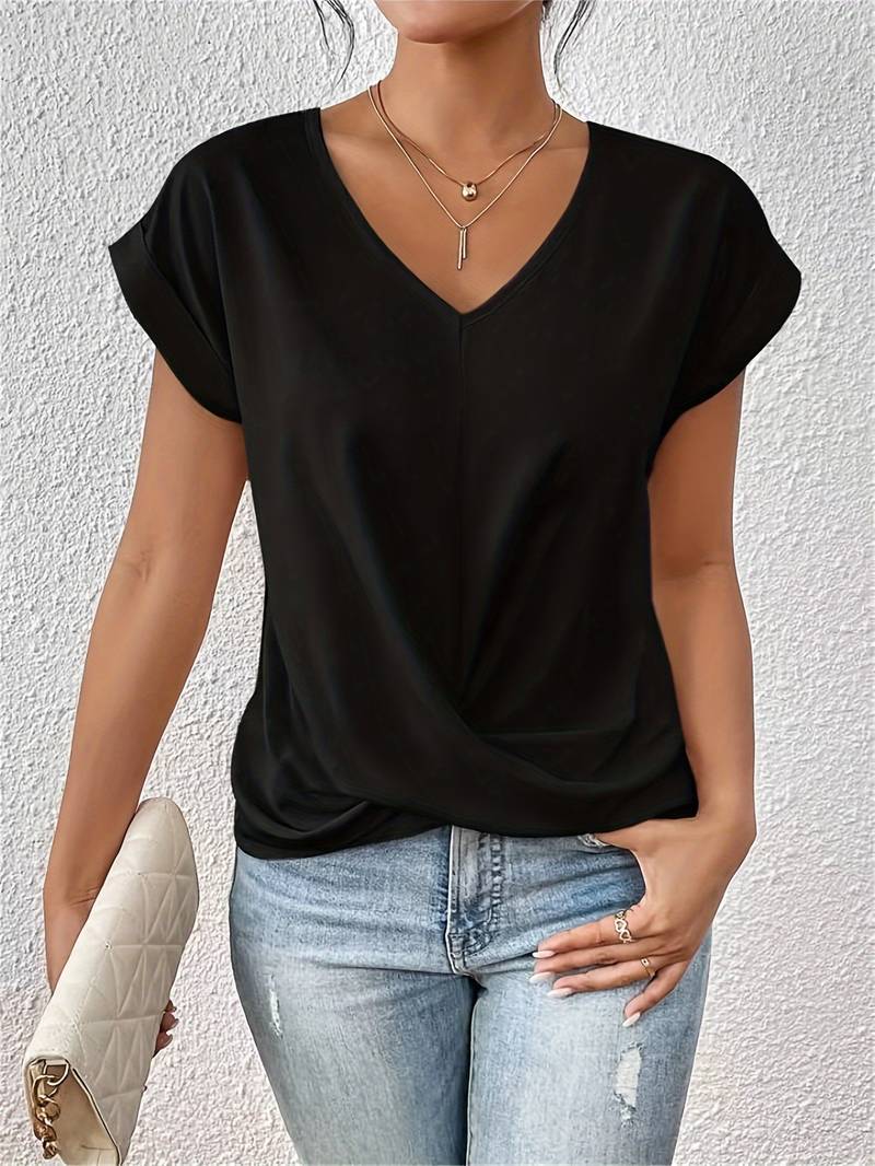 Lux Linen V Neck Top Women Short Sleeve Exclusive Summer Edition Lightweight