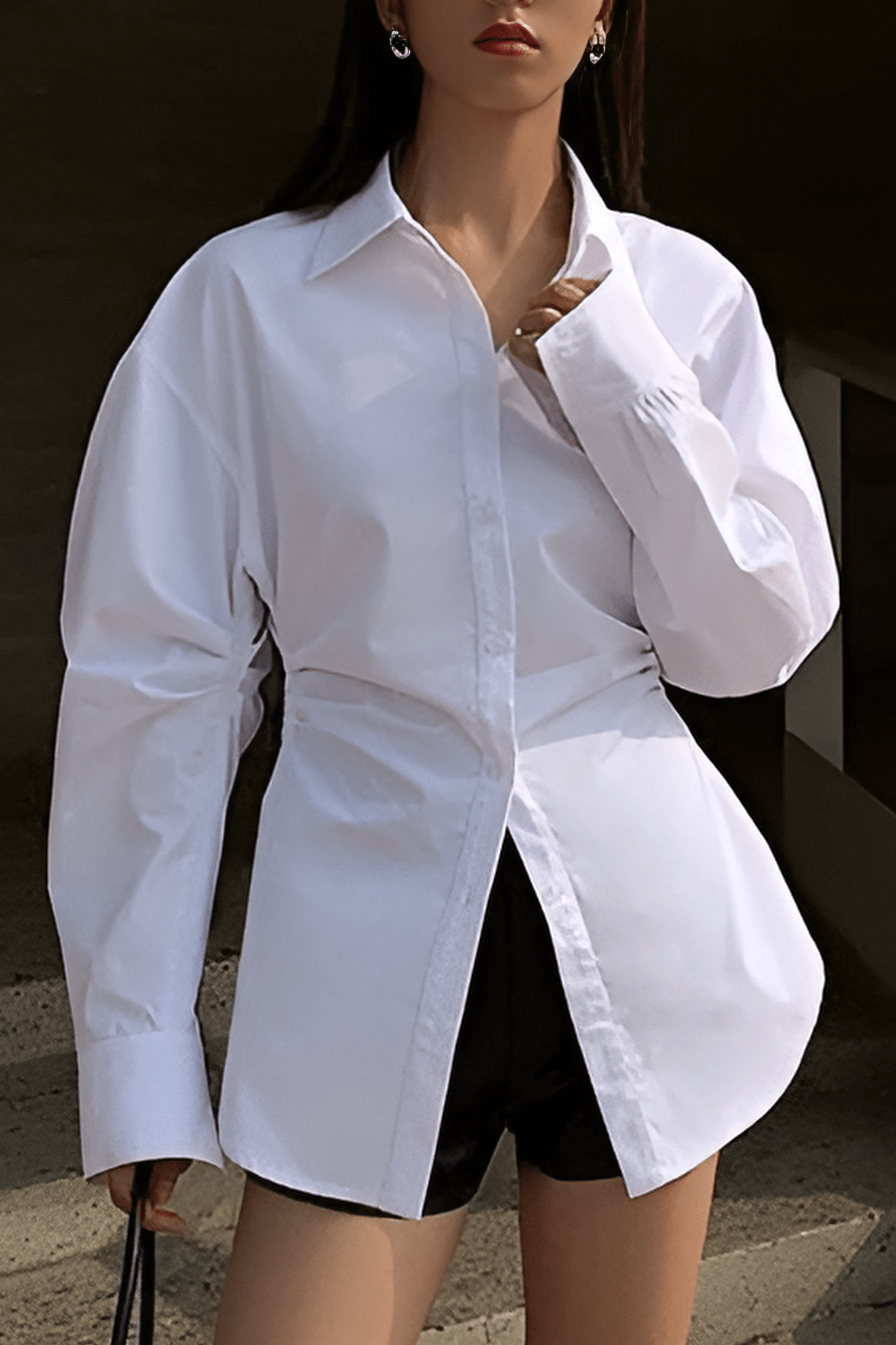 Exclusive Silk Crepe Blouse Tailored Long Sleeve With Defined Waist And Classic Collar