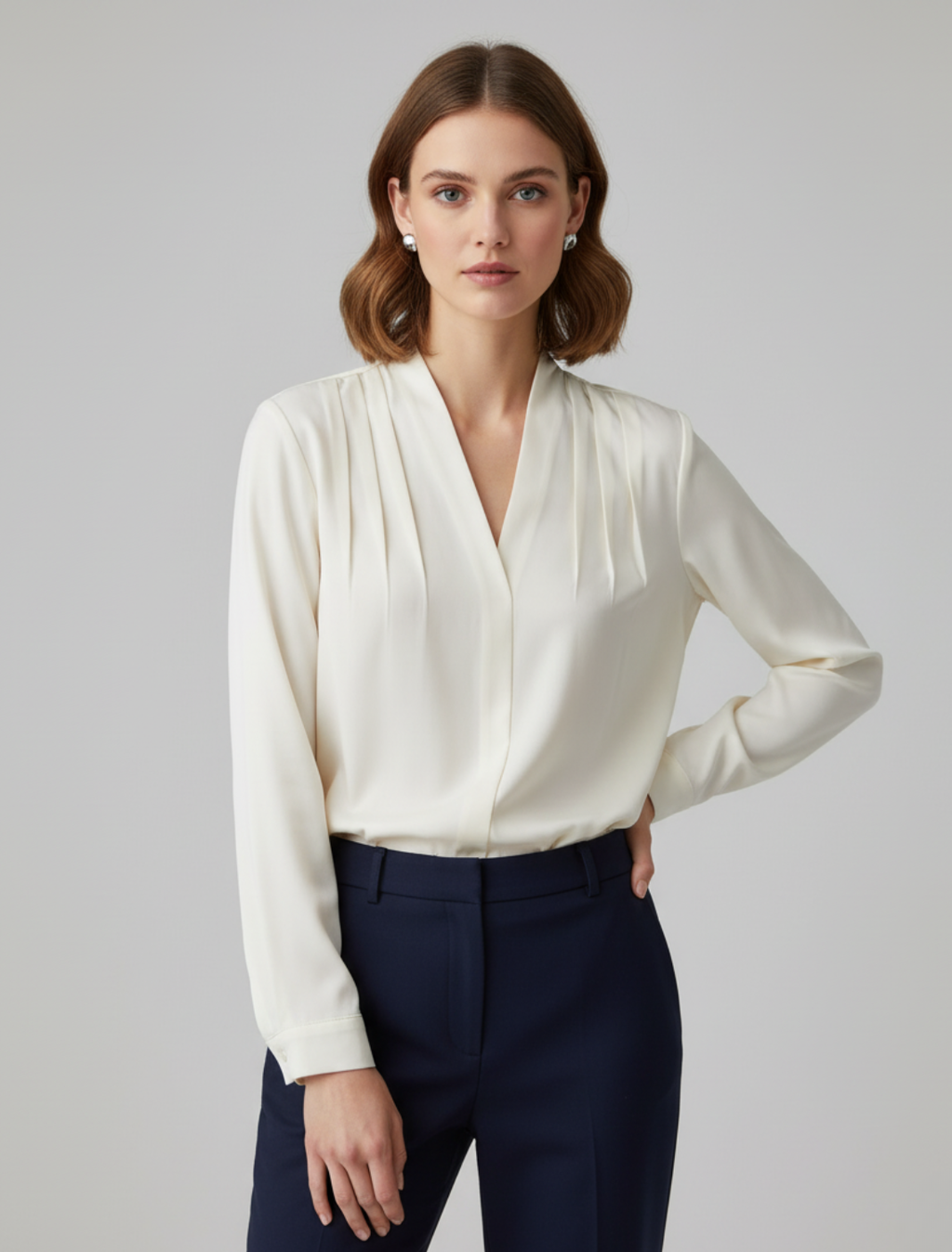 Satin Puff Sleeve Blouse Tailored Waist Limited