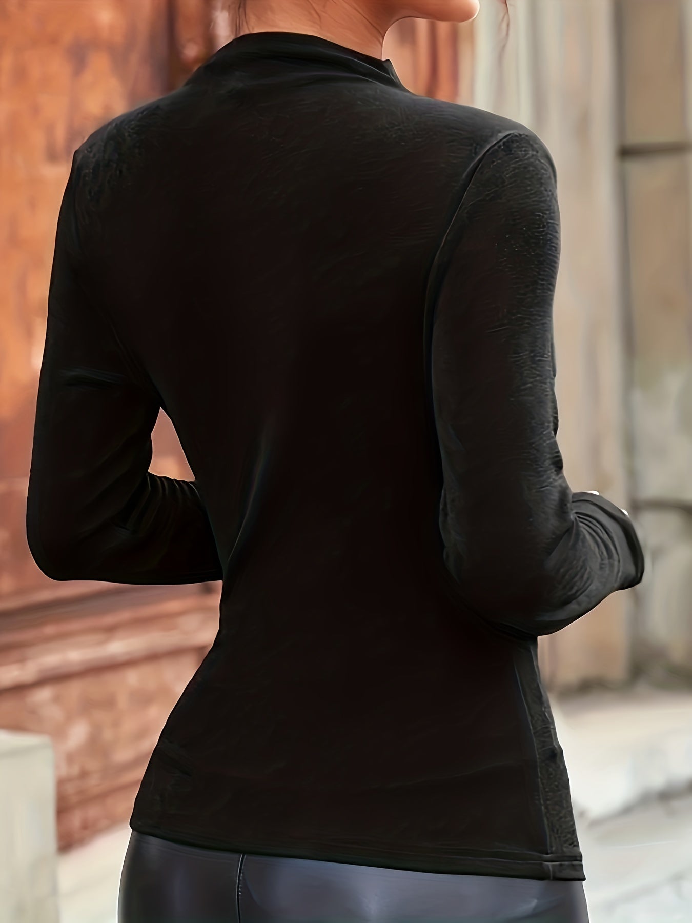 Elijah Ruched Mock Neck Long Sleeve Top Polyester Blend Limited Edition