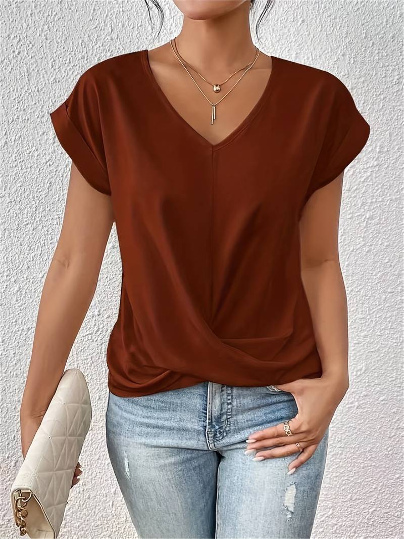 Lux Linen V Neck Top Women Short Sleeve Exclusive Summer Edition Lightweight