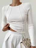 Ribbed Long Sleeve Top Luxe Limited Collection Exposed Seam Detail Exclusive