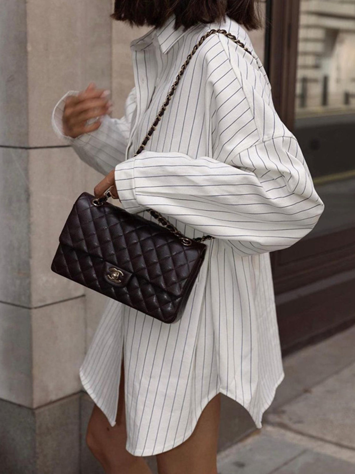 Silk Oversized Striped Button Front Blouse Limited Edition