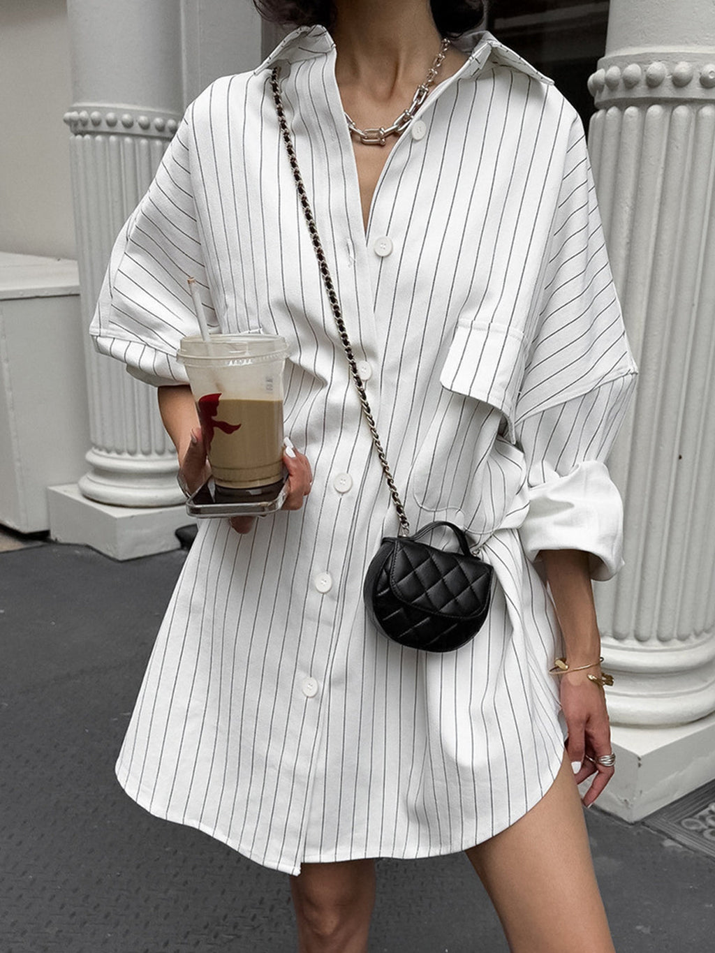 Silk Oversized Striped Button Front Blouse Limited Edition