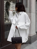 Silk Oversized Striped Button Front Blouse Limited Edition