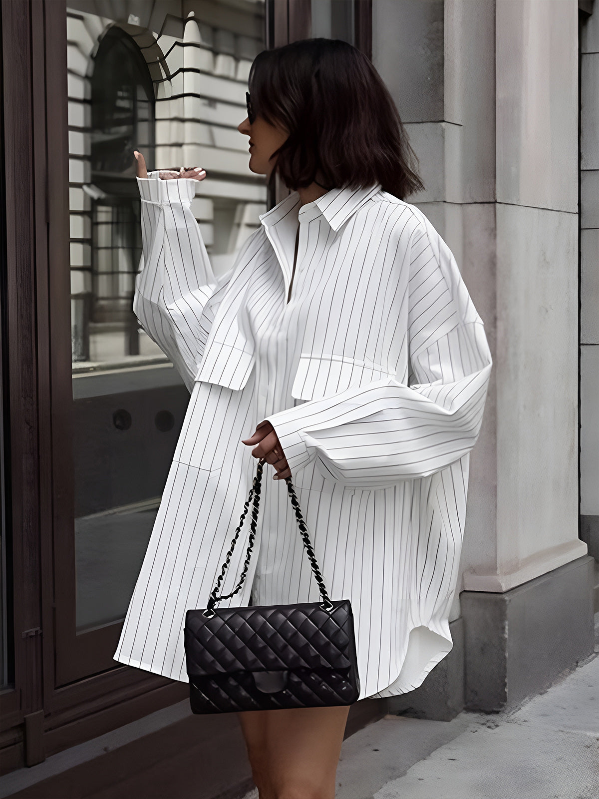 Silk Oversized Striped Button Front Blouse Limited Edition