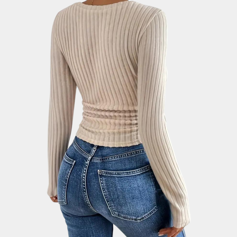 Womens Premium Collection Ribbed Knit V Neck Slim Long Sleeve Top Exclusive