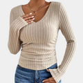Womens Premium Collection Ribbed Knit V Neck Slim Long Sleeve Top Exclusive