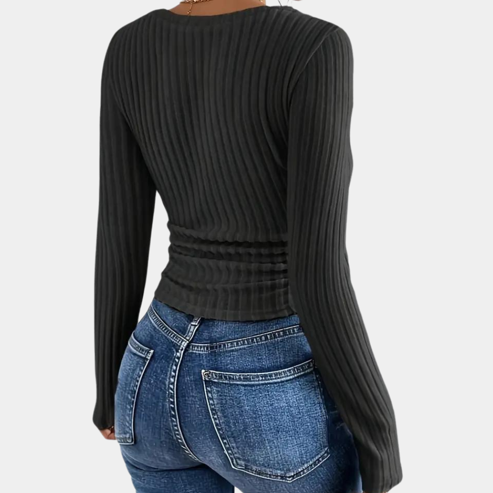 Womens Premium Collection Ribbed Knit V Neck Slim Long Sleeve Top Exclusive