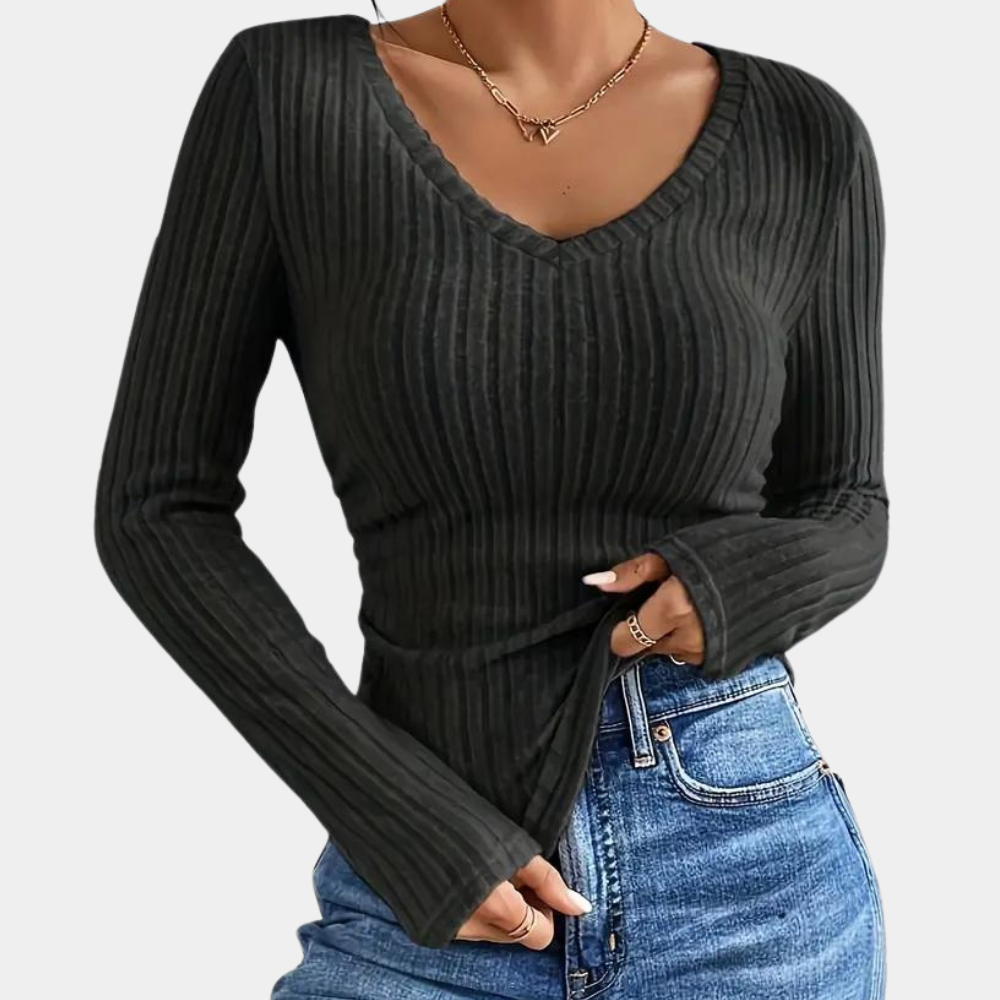 Womens Premium Collection Ribbed Knit V Neck Slim Long Sleeve Top Exclusive