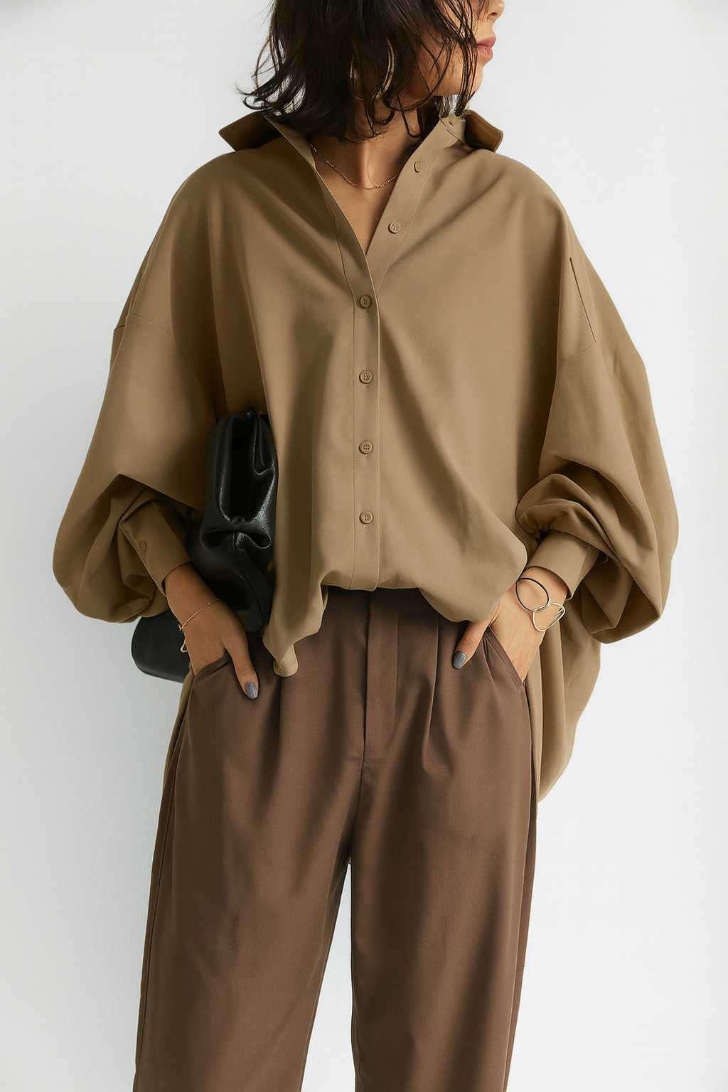 Exclusive Crepe Batwing Sleeve Blouse Collar