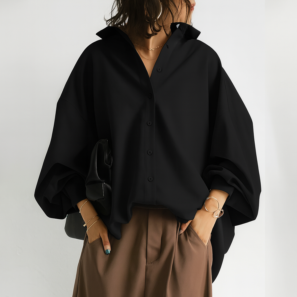 Exclusive Crepe Batwing Sleeve Blouse Collar