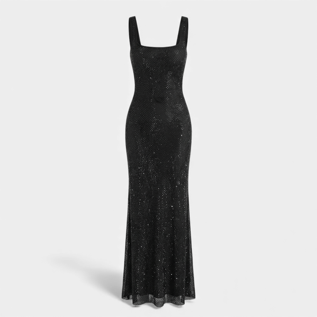 Embellished Sleeveless Maxi Dress With Square Neck And Low Back Exclusive Style Edition