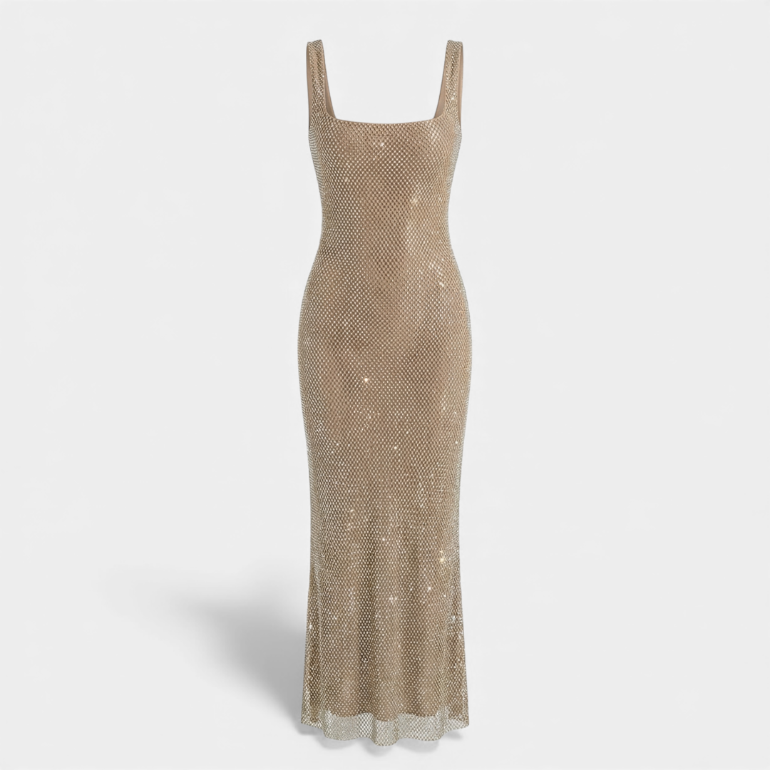 Embellished Sleeveless Maxi Dress With Square Neck And Low Back Exclusive Style Edition
