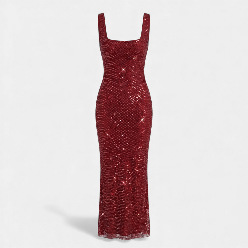Embellished Sleeveless Maxi Dress With Square Neck And Low Back Exclusive Style Edition