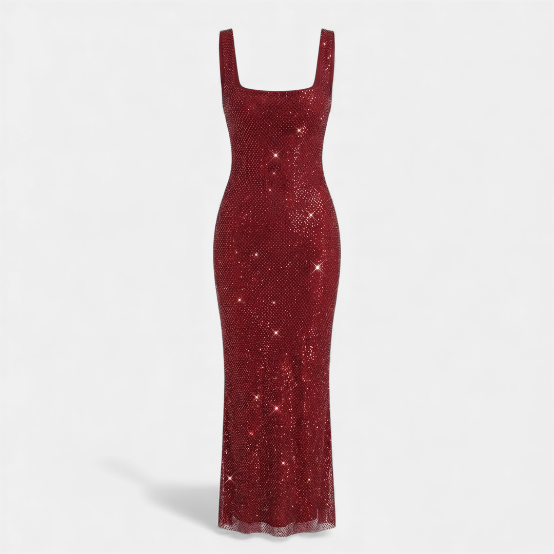 Embellished Sleeveless Maxi Dress With Square Neck And Low Back Exclusive Style Edition