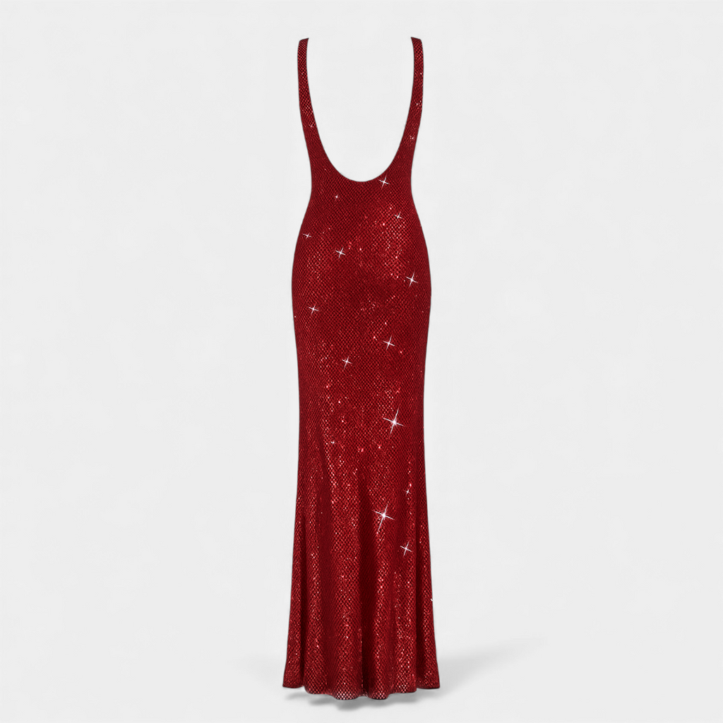 Embellished Sleeveless Maxi Dress With Square Neck And Low Back Exclusive Style Edition