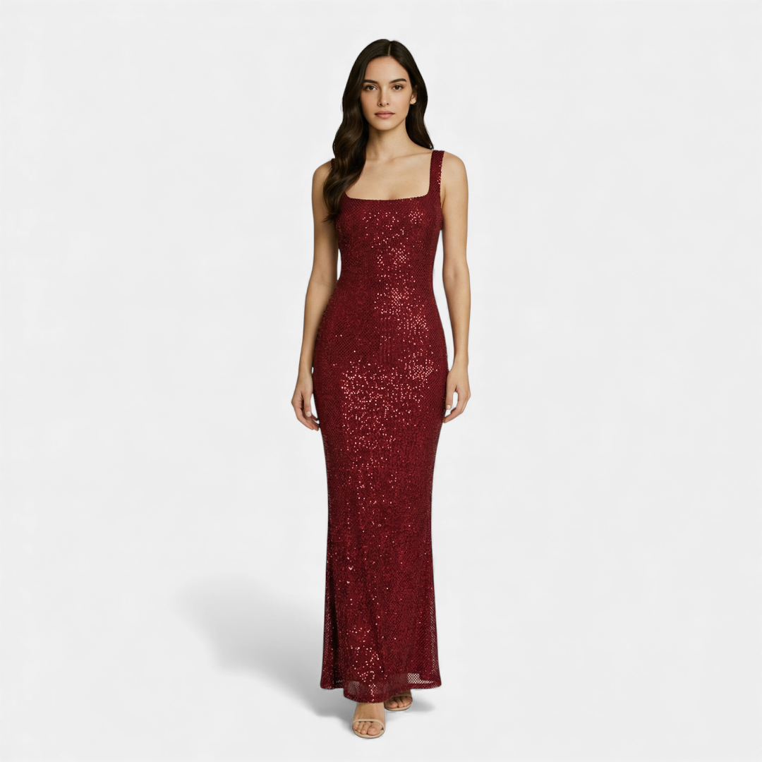 Embellished Sleeveless Maxi Dress With Square Neck And Low Back Exclusive Style Edition