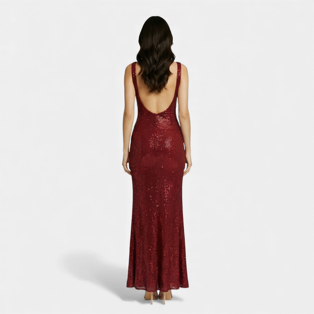 Embellished Sleeveless Maxi Dress With Square Neck And Low Back Exclusive Style Edition
