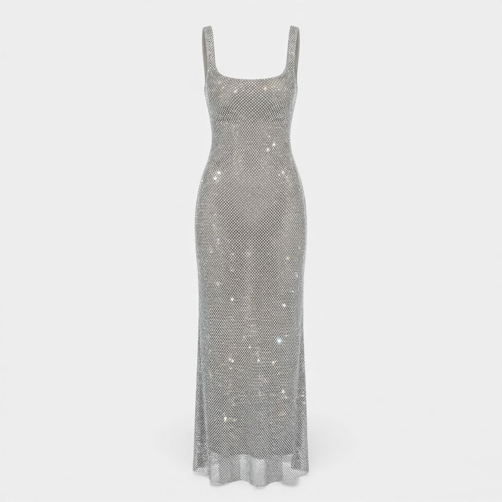 Embellished Sleeveless Maxi Dress With Square Neck And Low Back Exclusive Style Edition