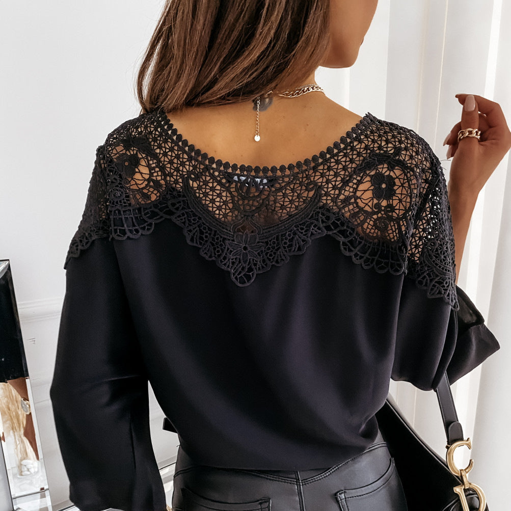Womens Lace Blouse With Round Neck Yoke Luxury Lace Collection Exclusive Eveningwear