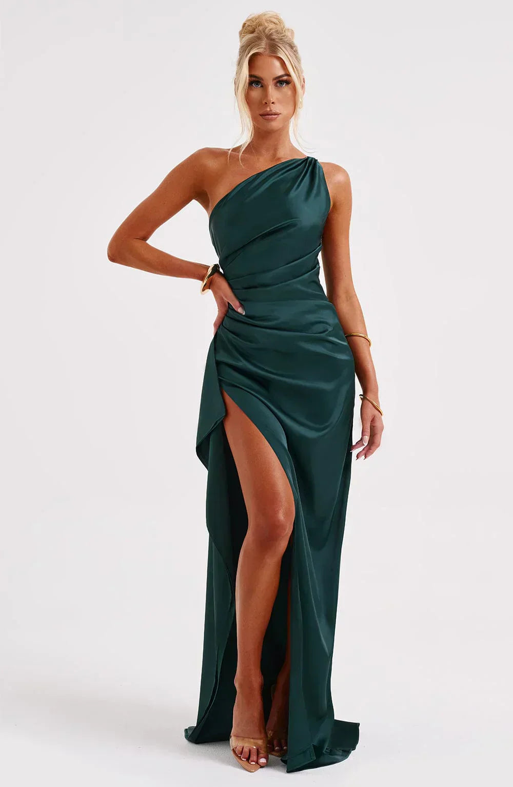 Satin Inspired One Shoulder Evening Maxi Dress Exclusive Edition For Glamorous Soirees