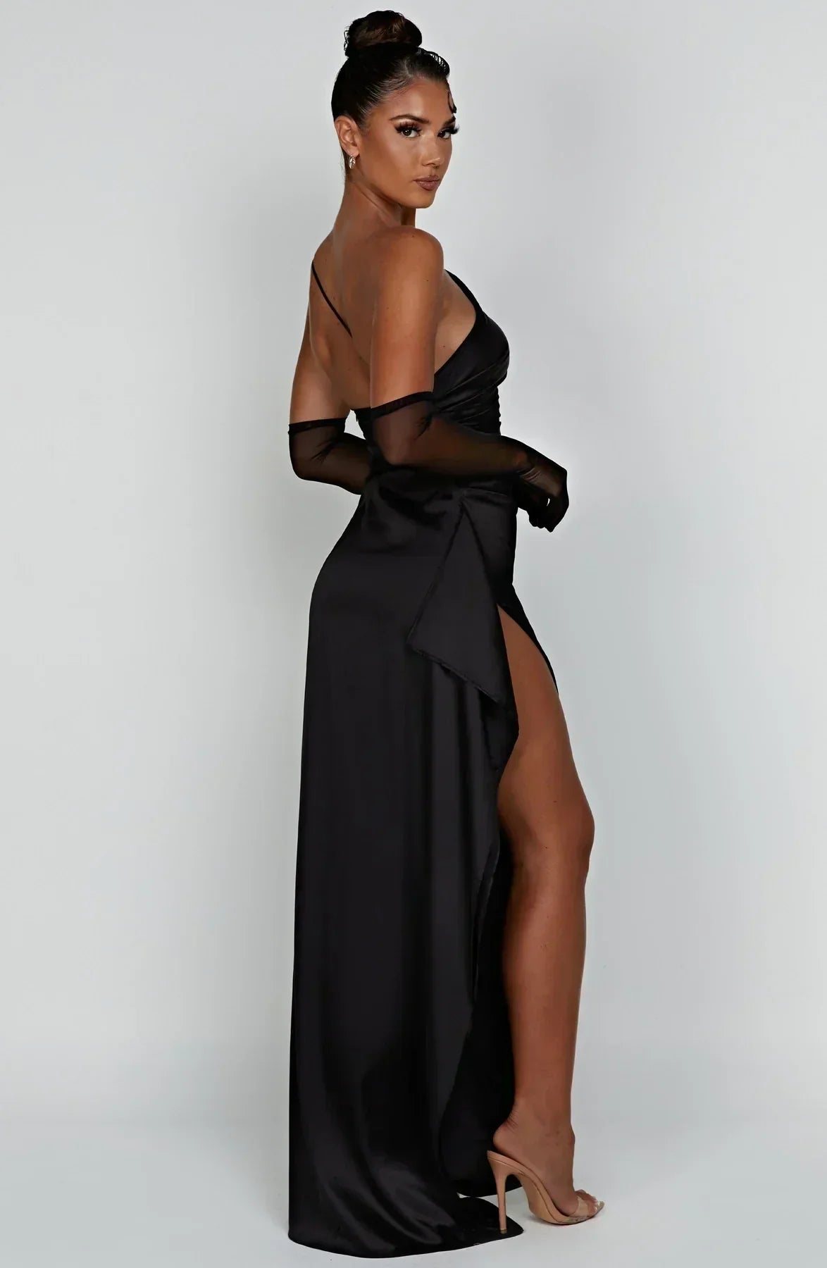 Satin Inspired One Shoulder Evening Maxi Dress Exclusive Edition For Glamorous Soirees