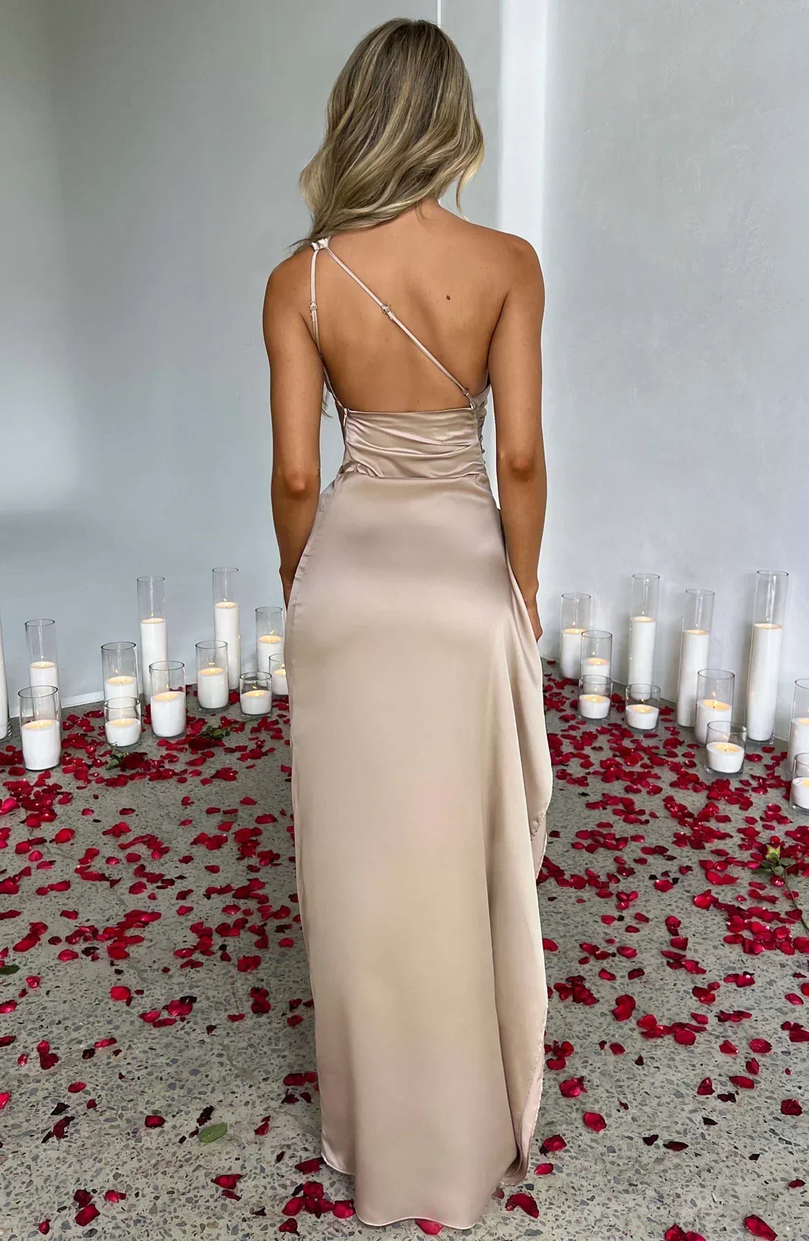 Satin Inspired One Shoulder Evening Maxi Dress Exclusive Edition For Glamorous Soirees