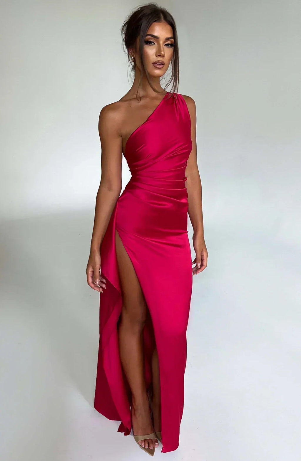 Satin Inspired One Shoulder Evening Maxi Dress Exclusive Edition For Glamorous Soirees