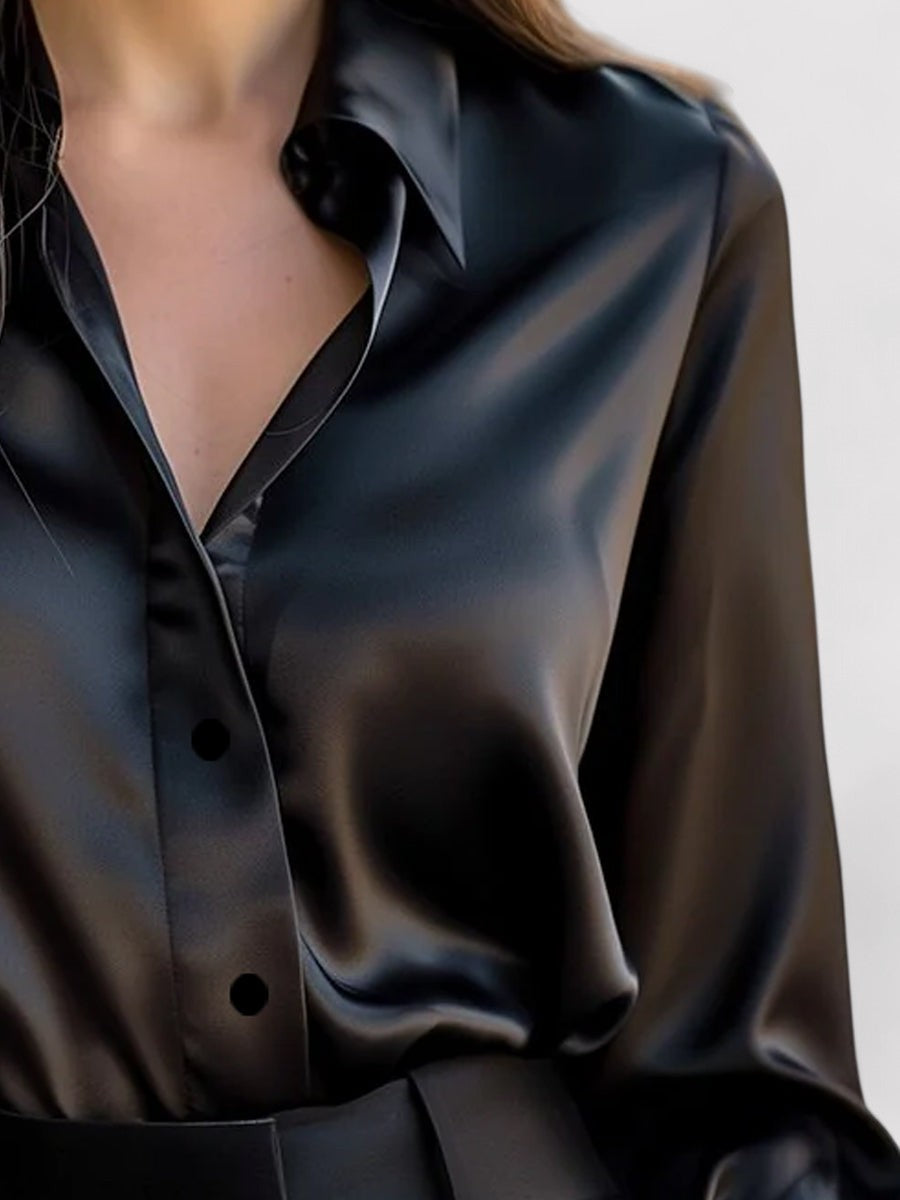 Elegant Satin Blend Long Sleeve Blouse Luxe Collection Exclusive Edition