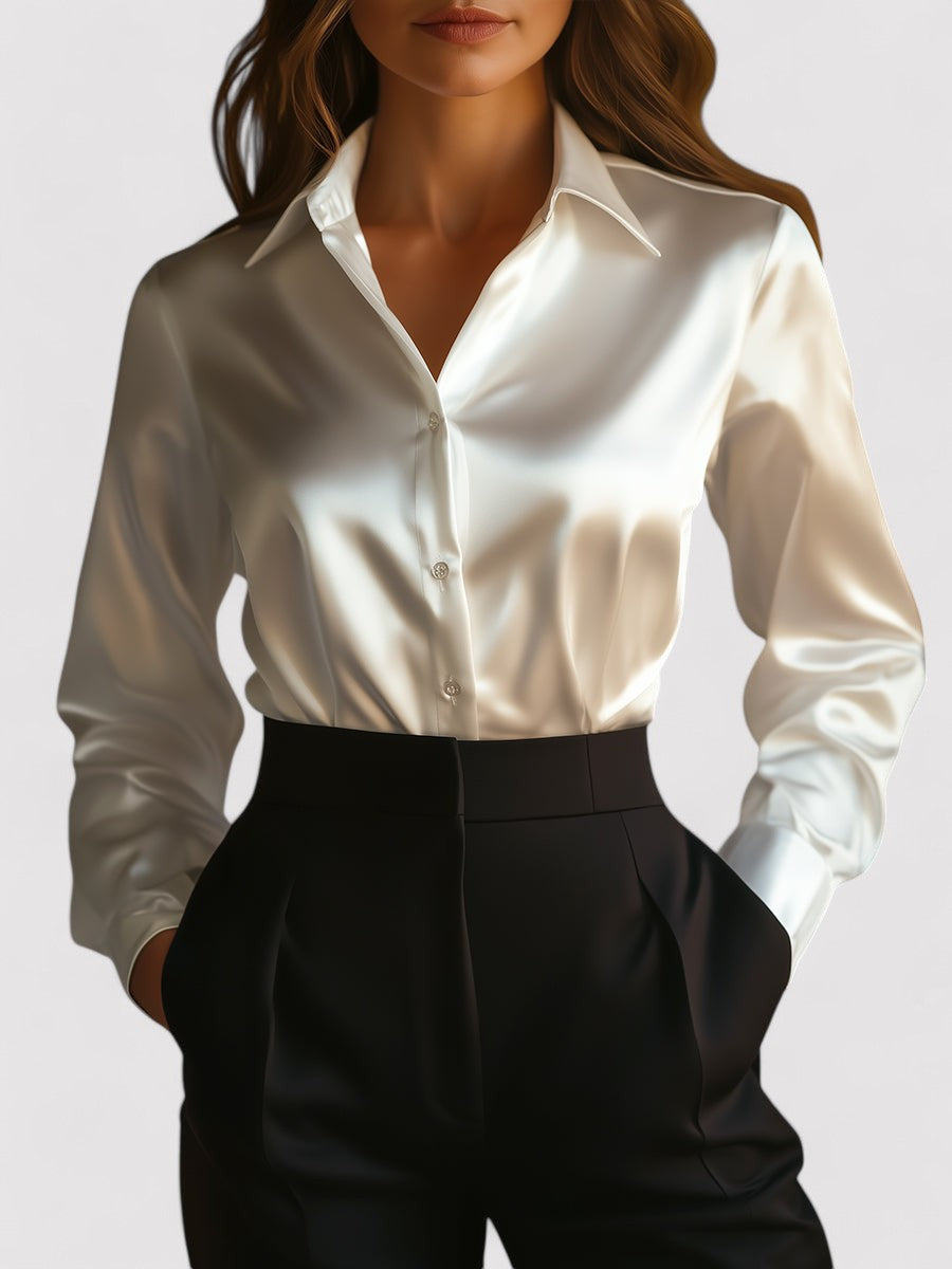 Elegant Satin Blend Long Sleeve Blouse Luxe Collection Exclusive Edition