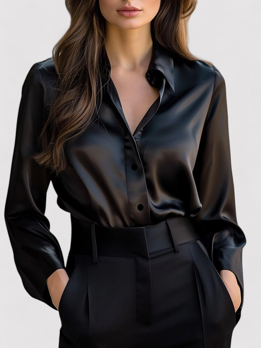 Elegant Satin Blend Long Sleeve Blouse Luxe Collection Exclusive Edition