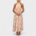 Watercolour Print Halter Neck Backless Maxi Dress for Women Limited Edition