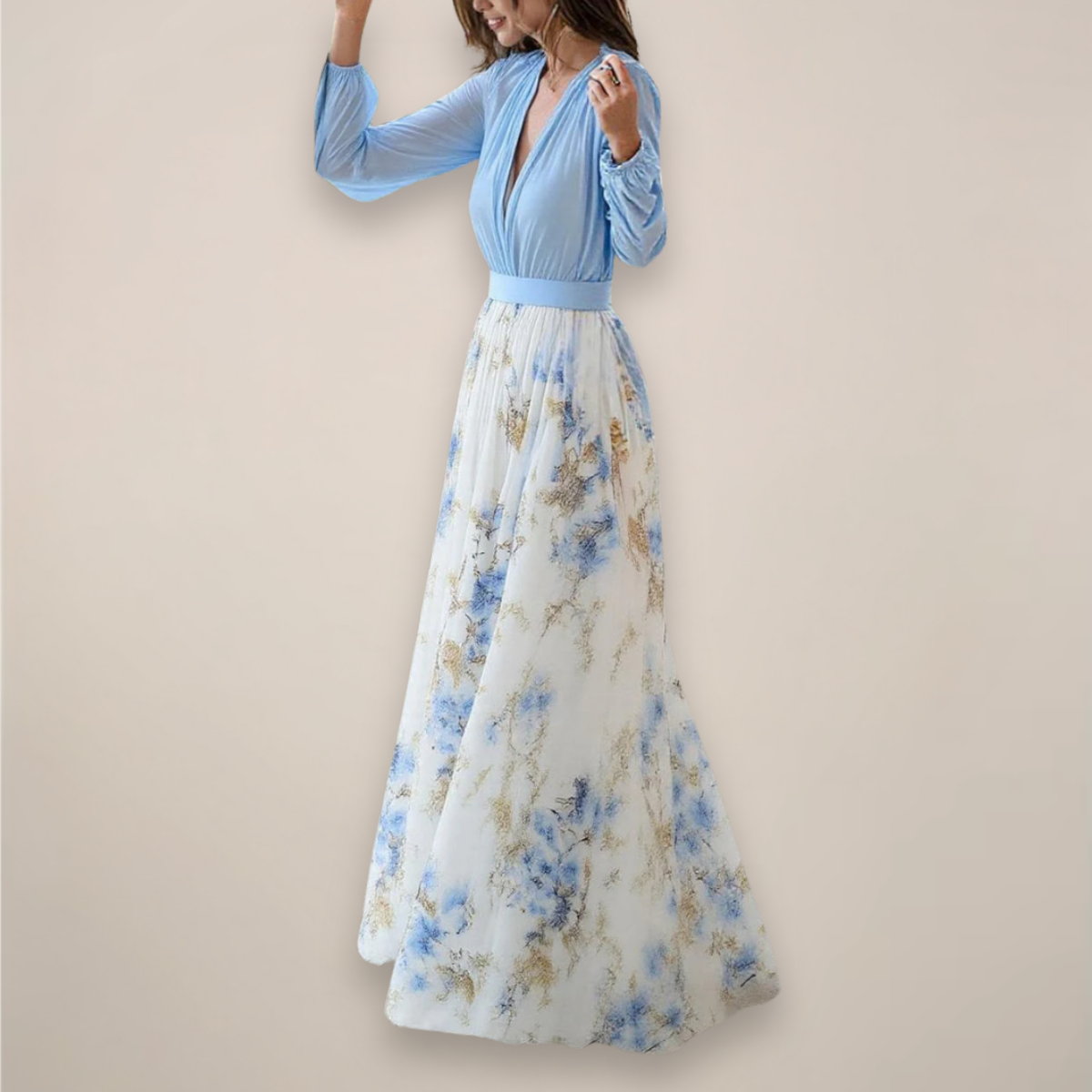 Timeless Long Sleeve Floral Maxi Dress With V Neck From The Exclusive Silk Collection
