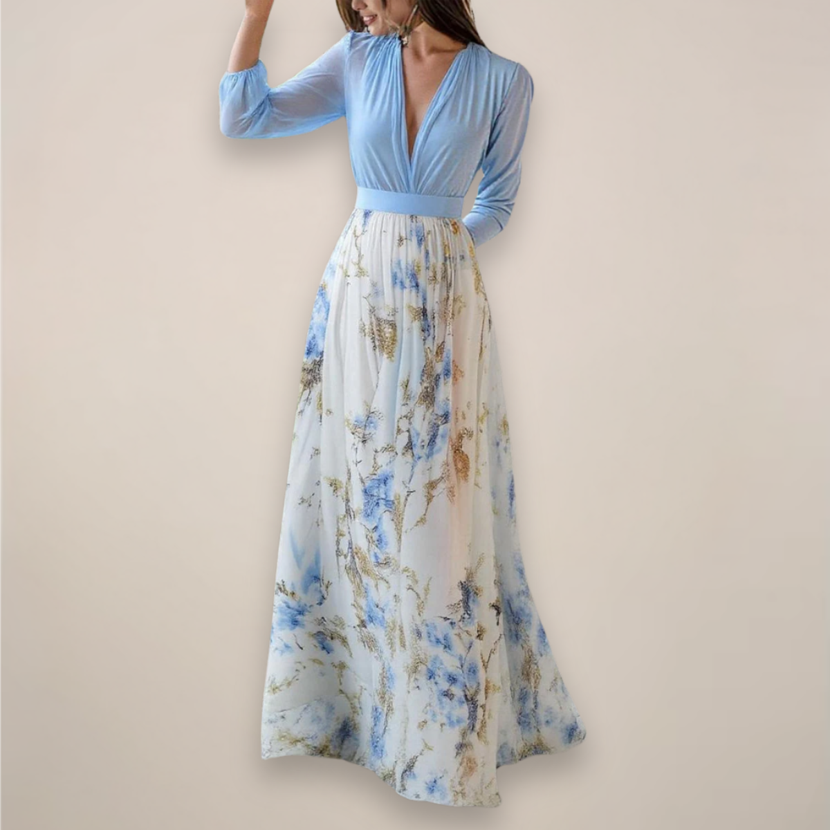 Timeless Long Sleeve Floral Maxi Dress With V Neck From The Exclusive Silk Collection