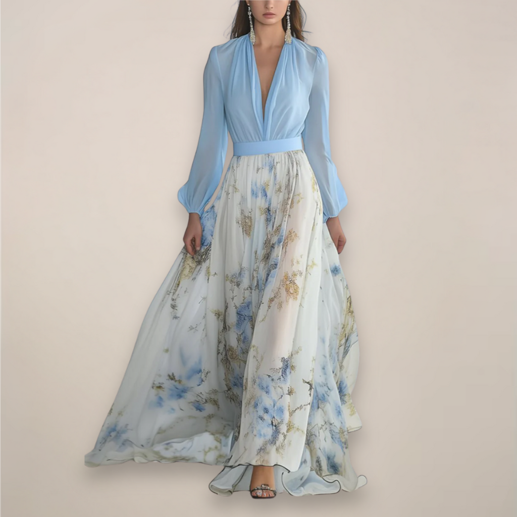 Timeless Long Sleeve Floral Maxi Dress With V Neck From The Exclusive Silk Collection