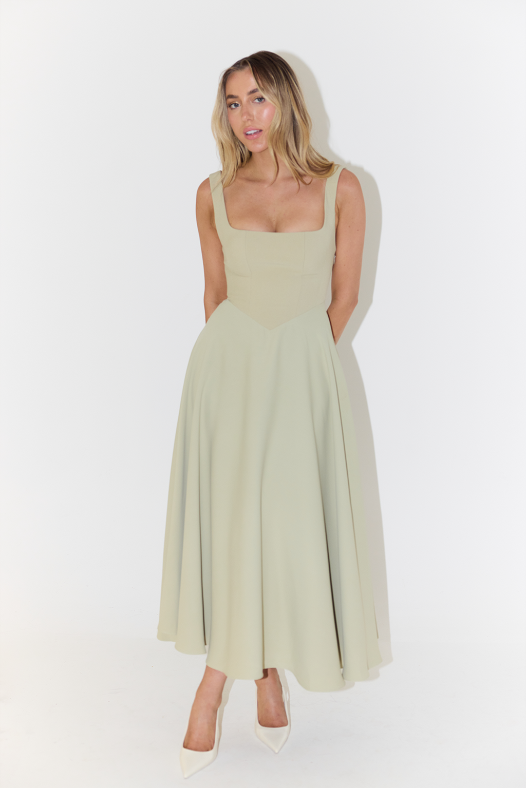 Midi Dress Crepe Collection Edition Cinched Waist For Timeless Flow Silk