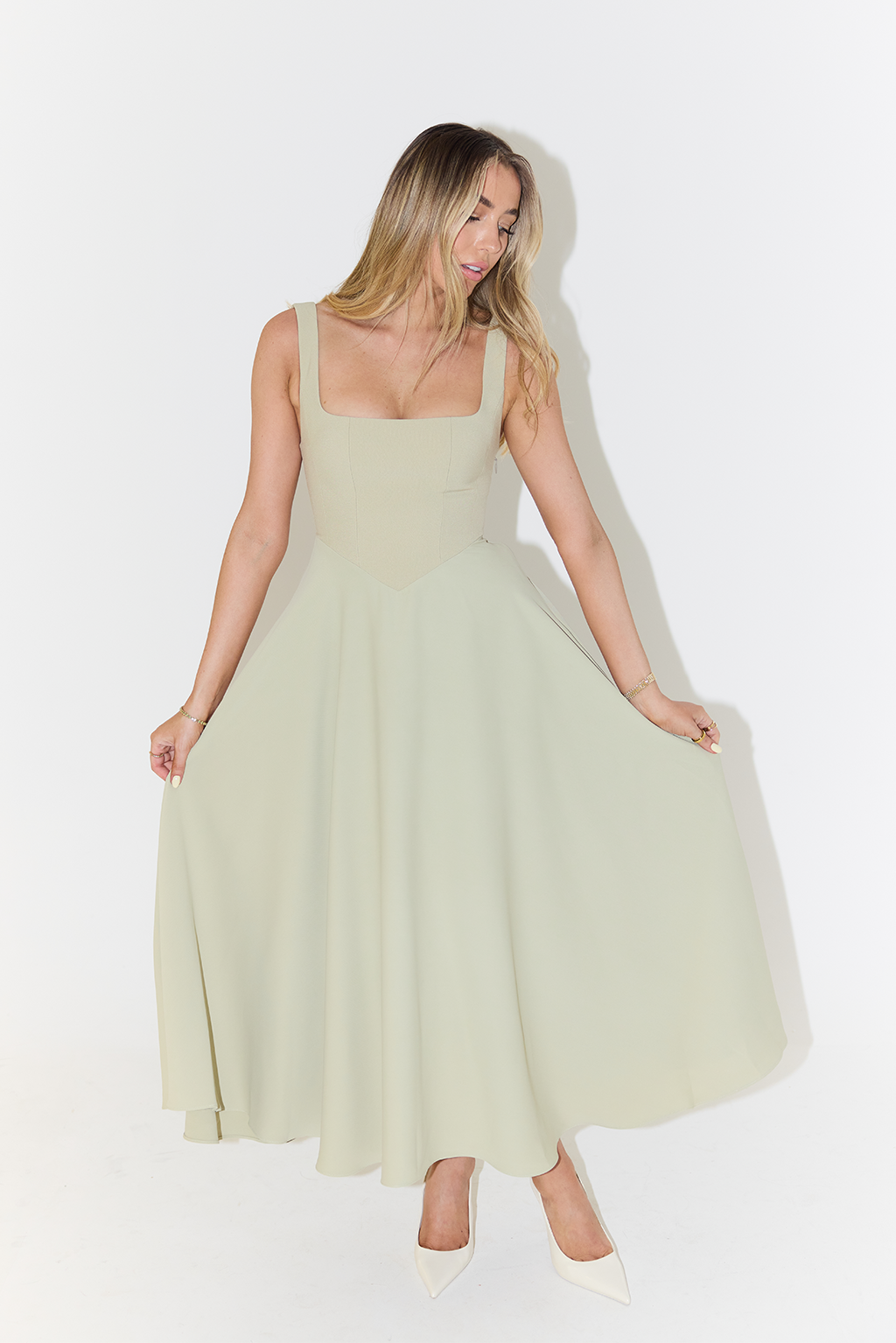 Midi Dress Crepe Collection Edition Cinched Waist For Timeless Flow Silk