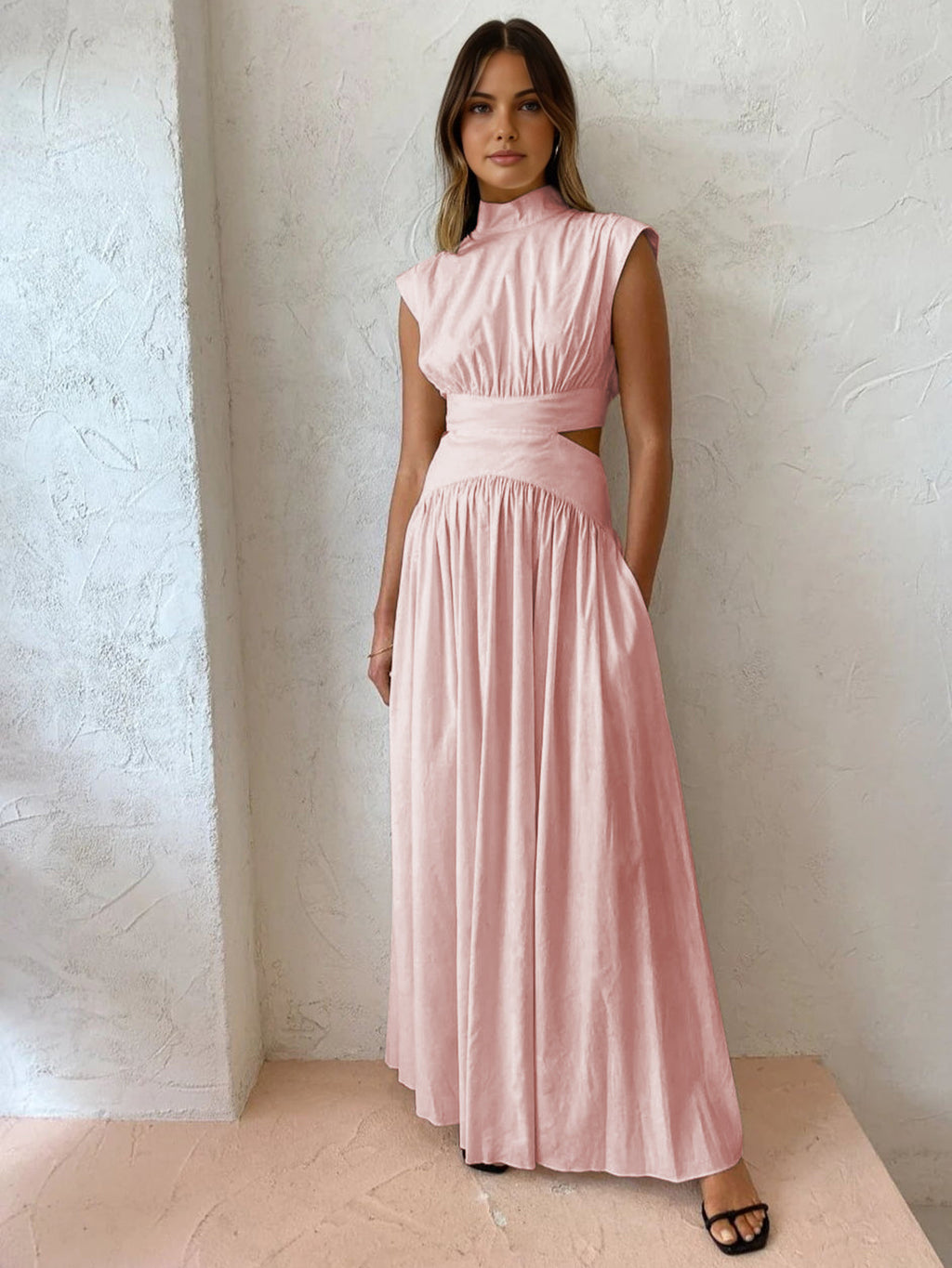 Luxe Collection Mock Neck Maxi Dress Sleeveless Romantic For Work And Elite Parties