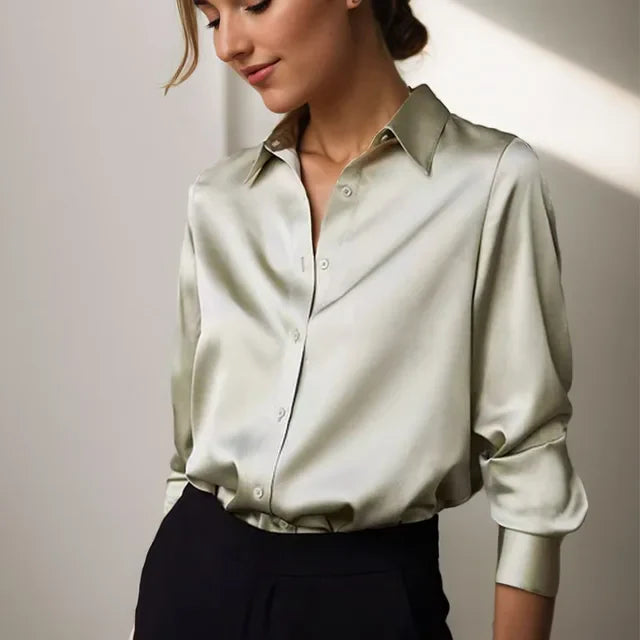 Satin Blend Blouse Relaxed Fit Elegant Sheen Limited