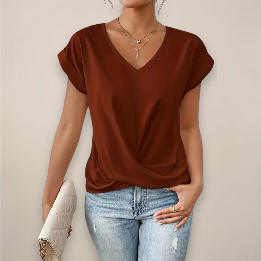 Womens Twist Front V-Neck Top Luxe Collection Exclusive Everyday Comfort Essential