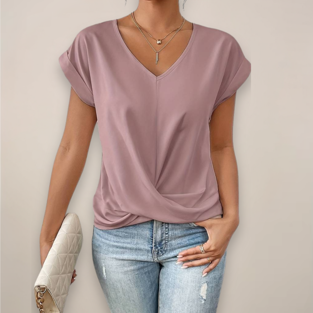 Womens Twist Front V-Neck Top Luxe Collection Exclusive Everyday Comfort Essential