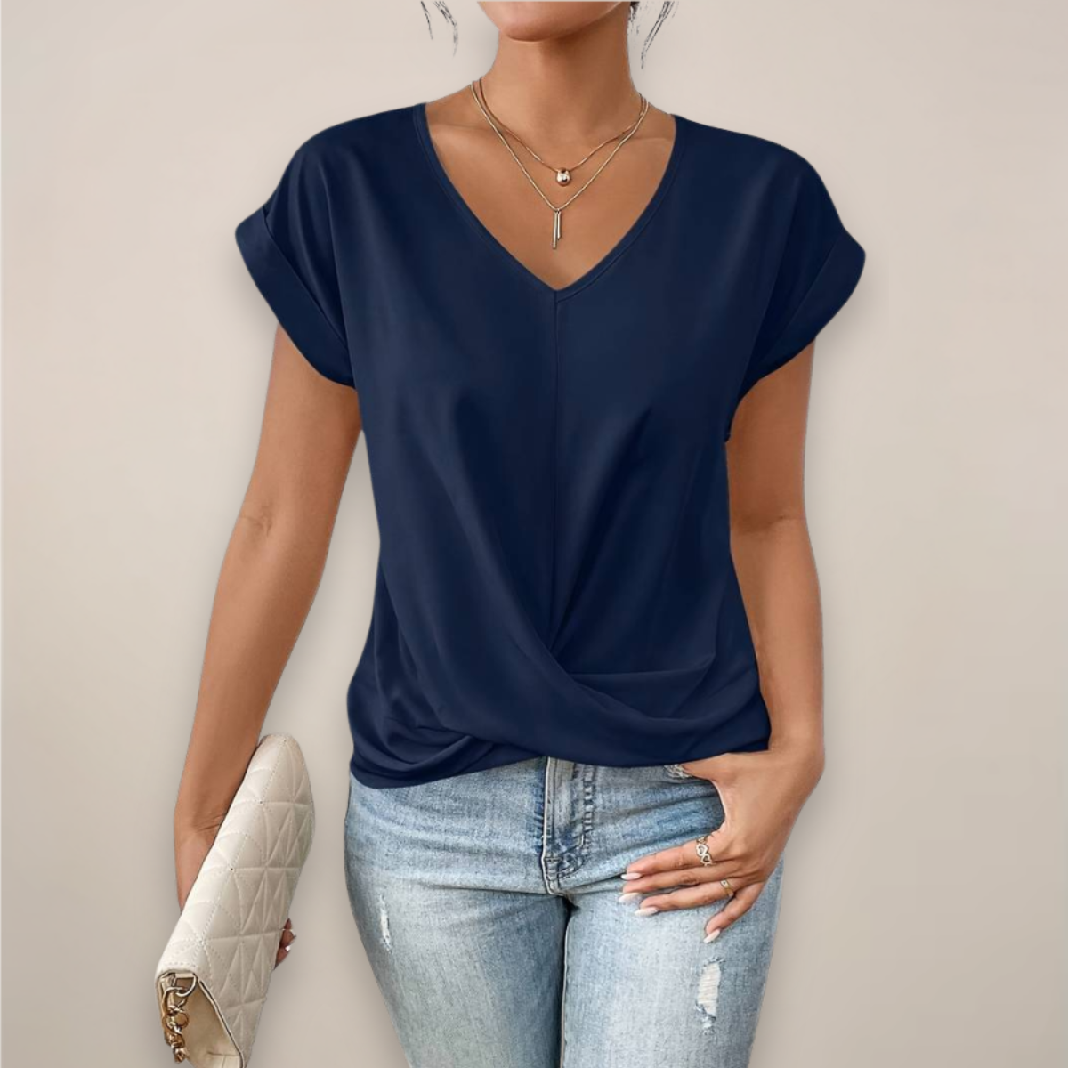 Womens Twist Front V-Neck Top Luxe Collection Exclusive Everyday Comfort Essential
