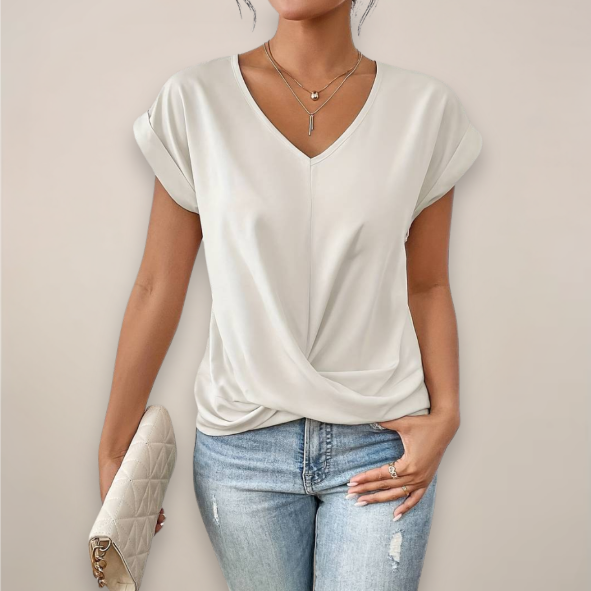Womens Twist Front V-Neck Top Luxe Collection Exclusive Everyday Comfort Essential