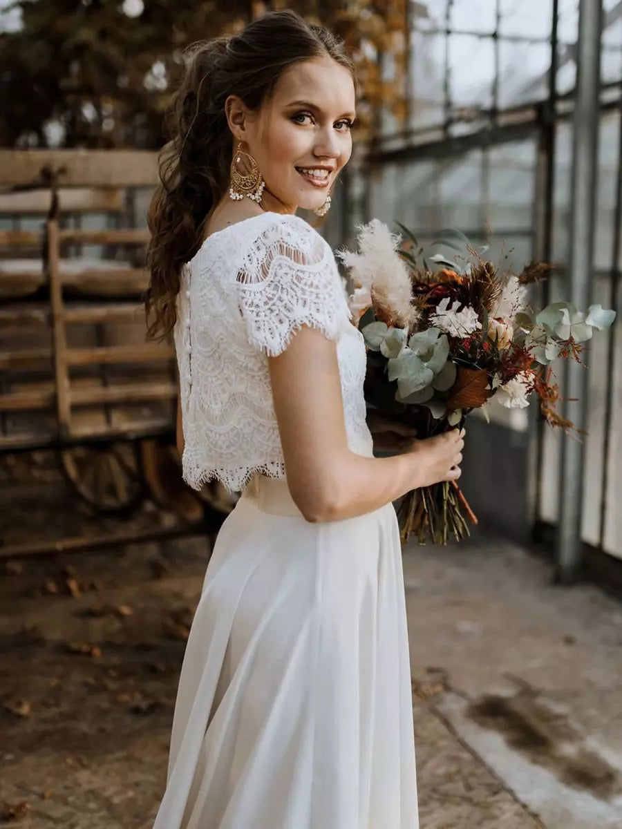 Two Piece Bridal Gown Lace Collection Exclusive White Timeless Wedding Dress