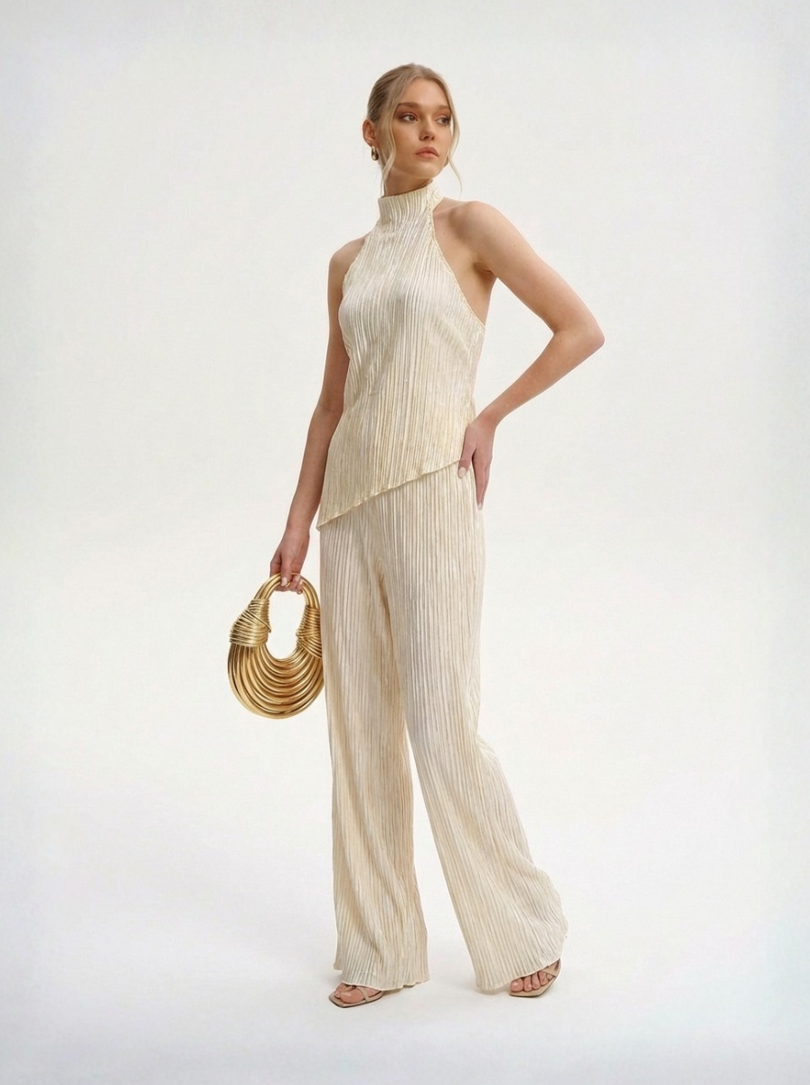 Pleated Fabric Halter Top And Trouser Set Limited Edition Couture Collection