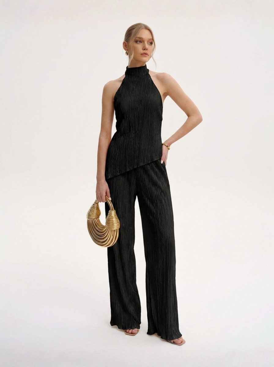 Pleated Fabric Halter Top And Trouser Set Limited Edition Couture Collection